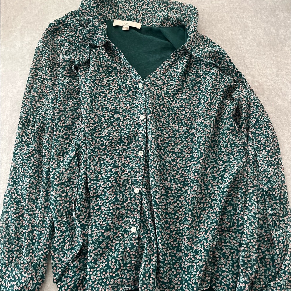 LOFT Teal Floral Blouse